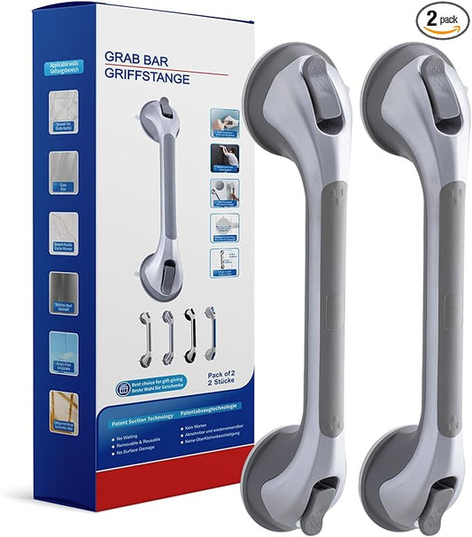 Grab Bars for Bathtubs and Showers 2 Pack Shower Handle, Heavy Duty Suction Grab Bar Bath Handrails for Seniors and Elderly, Bathroom Safety Grip No Drilling Waterproof Removable, Silver