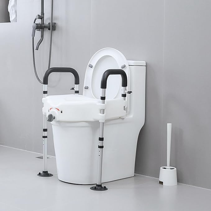 Raised Toilet Seat with Handles, Elevated Toilet Seat Riser for Elderly and Disabled, Support 300 lbs
