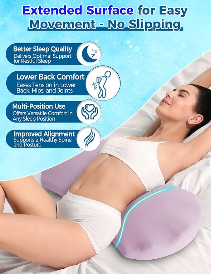 Fledano Lumbar Support Pillow for Bed – Floor Pillows & Cushions - Memory Foam Lower Back Pain Relief Pillow for Sleeping, Ergonomic Lumbar Pillow for Side & Back Sleepers, Sciatica & Hip Pain Relief