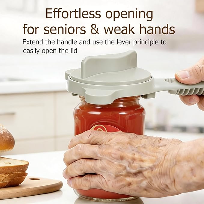 4-in-1 Jar Opener, Adjustable Jar Opener for Seniors, Kitchen Tool Designed Specifically for Seniors and Those with Limited Physical Strength, Suitable For Beer, Salad Dressing, Jar(White)