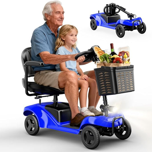 Mobility Scooter for Adults,4 Wheel Mobility Scooter,28 Miles Range,300LBS Capacity,Lightweight and Portable,with LED Headlights and Basket,Charger Included,Gifts Suitable for Elders,Blue