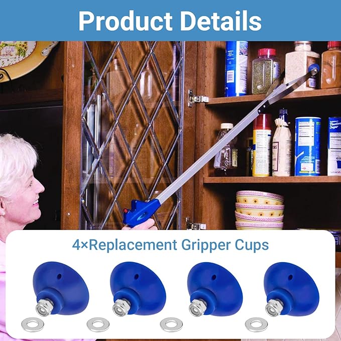 Reacher Replacement Gripper Cups Compatible with Arcmate EZ Grabber Reacher Tool, Food-Grade Indoor Telescopic Grabber Accessories Repair Parts, Heat-Resistant Silicone Cups with Locking Nuts, Blue