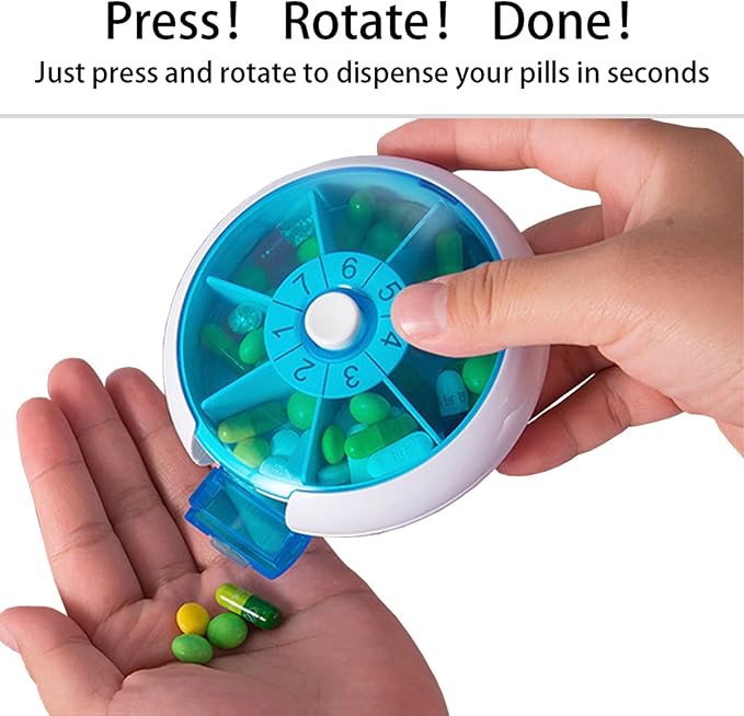 Weekly Medicine Pill Organizer - 7 Day Round Pill Box with Rotary Design, Daily Compartment for Vitamins & Medication, Compact Pill Case for Purse,Portable Travel Essentials for Pills & Supplements