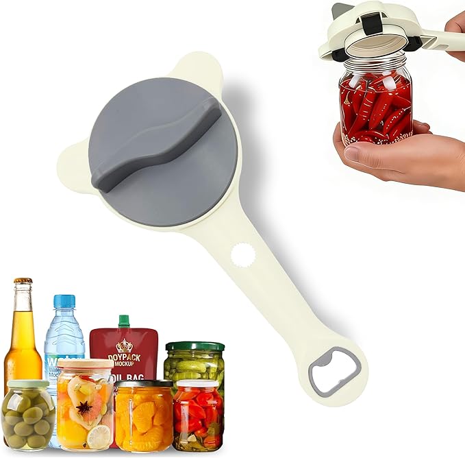 4-In-1 Jar Opener, Adjustable Stainless Steel Ergonomic Jar Opener Tool For Seniors, Bottle And Jar Openers For Arthritic Hands, Can Openers For Beer, Sauces, And Canned Goods (Gray)