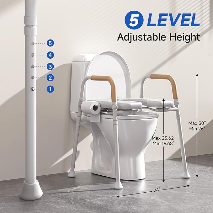 Loyoda Heavy-Duty Steel Toilet Seat Riser with Plush Memory Foam & Flip-Up Seat - Secure 350 lbs Capacity, Adjustable Height Raised Toilet Seat for Seniors，Pregnant, Disabled, Handicapped