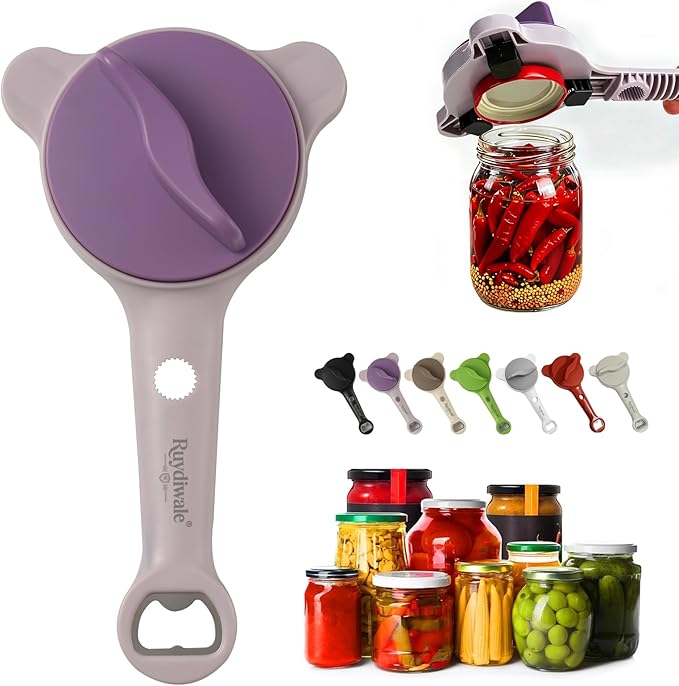 4-in-1 Jar Opener, Adjustable Jar Opener for Seniors, Kitchen Tool Designed Specifically for Seniors and Those with Limited Physical Strength, Suitable For Beer, Salad Dressing, Jar (Purple)