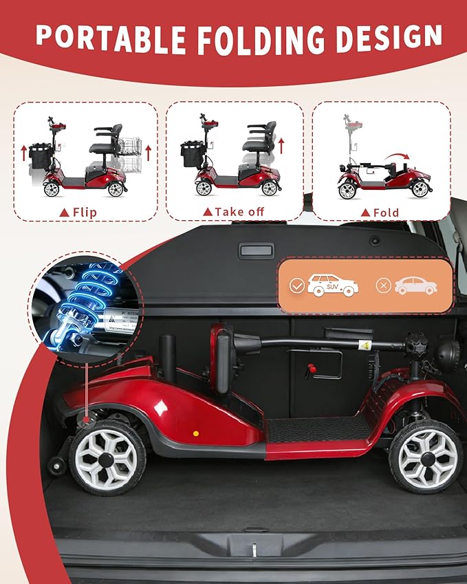 Mobility Scooter,330lbs Capacity,4 Wheel Mobility Scooters for Seniors/Adults with 18 Miles 350W 330LBS Capacity,Detachable Lithium Battery, Adjustable Seat,Shock Absorber