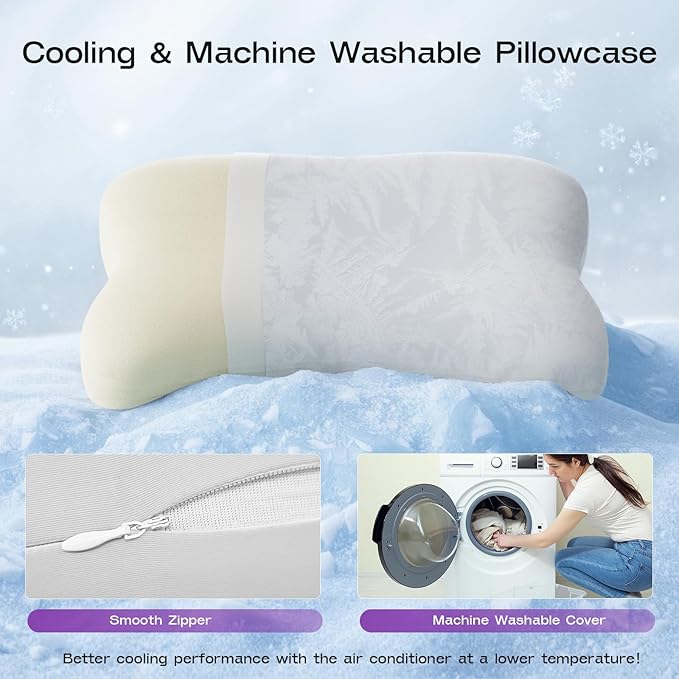 ZZ-WELL Side Sleeper Pillow - Patented Cervical Neck Pillow for Sleeping with Cooling Cover - High Loft Heavy Density Memory Foam Pillows for Side Sleepers & Broad Shoulders Adults (Grey)