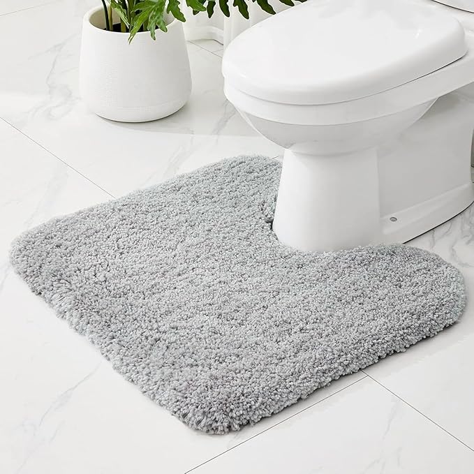 Toilet Rugs U-Shaped Mat 24x22, Contour Bathroom Mat - Ultra Soft & Absorbent Microfiber, Quick-Dry, Machine Washable with High Density Foam Latex Non Slip Backing, Grey