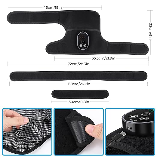 Cordless Heated Knee Massager with Vibration, FSA Eligible HSA, Heated Knee Brace Wrap Heating Shoulder Brace Support Wrap for Knee Elbow, Heating Pad with 6 Heating Levels, 3 Massage Modes&Timer