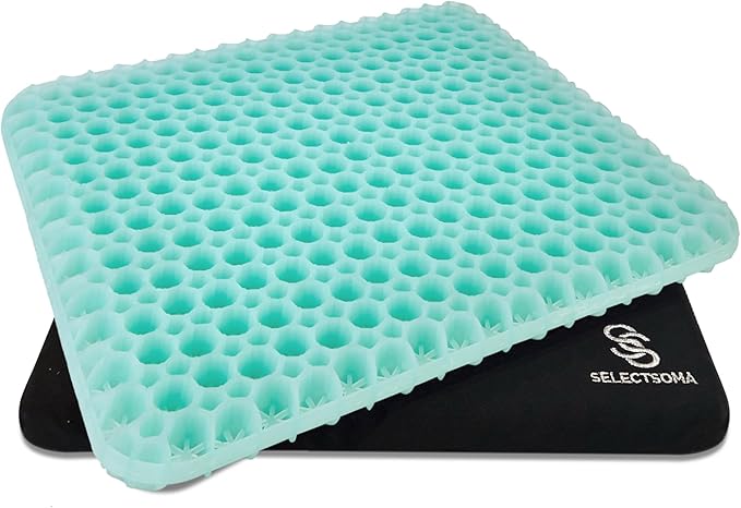 SelectSoma Mint Green Gel Seat Cushion for Long Sitting, Patent-Pending Mold Design, Double-Thick Pressure Relief for Tailbone, Sciatica, Coccyx & Back Pain - Office Chair, Car, Wheelchair, Truck