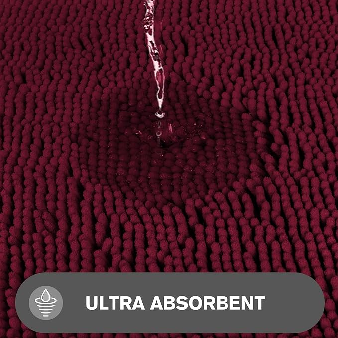 Burgundy Toilet Rug U Shaped – Absorbent and Washable Contour Bathroom Rugs for Toilet, Non-Slip, Thick Soft Chenille Contoured Bath Mat - 20" x 24"