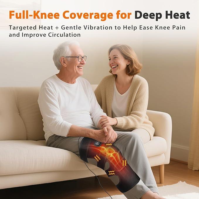 Knee Heating Pad for Pain Relief, Knee Massager for Arthritis Pain Relief, Heated Knee Brace Wrap, 3 Heat Settings, 5 Vibration Modes, Timer, Extra Long Cord, Perfect for Dad Mom Elders