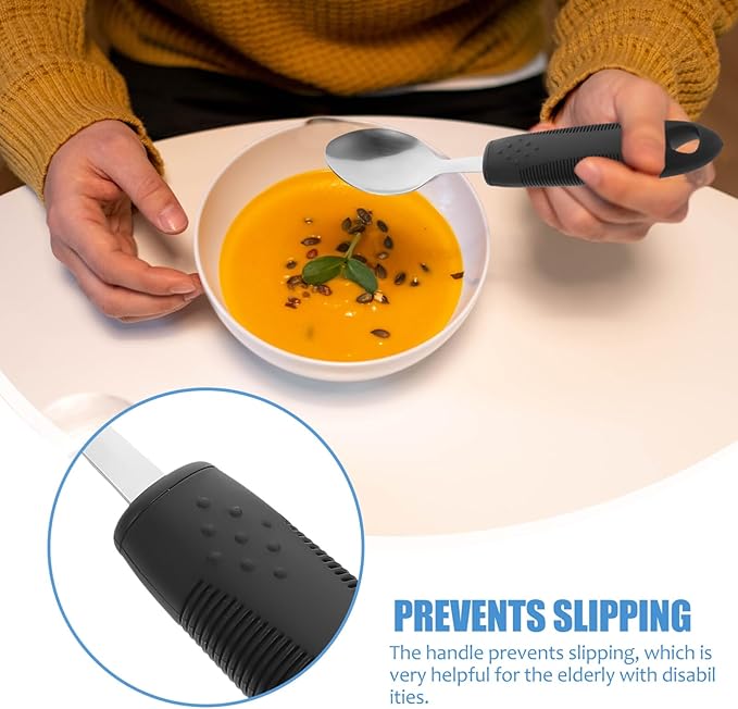 Healifty Portable Anti-Shake Tableware Set with Thick Handle Silverware Non-Slip Weighted Fork and Spoon Adaptive Utensils for Elderly and Hand Tremors Eating Aids