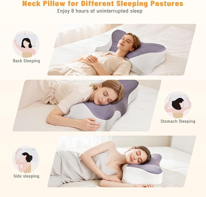 Cervical Neck Pillow, Memory Foam Pillow for Neck Pain Relief, Ergonomic Bed Pillow with Neck Support for Side, Back & Stomach Sleepers, Queen, 2PCS, Dark Grey