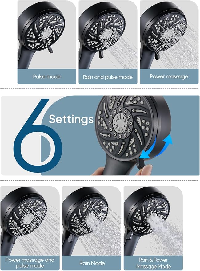 Cobbe High Pressure 3-Way Shower Head Combo, Hand Held Shower & Rain Shower Separately or Together, Dual 2 in 1 Showerhead with Stainless Steel Hose - Black
