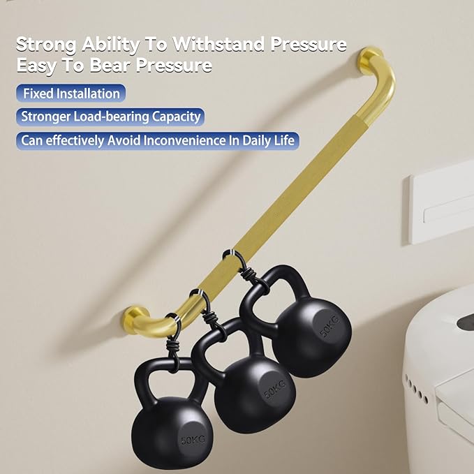 2 Pack Shower Grab Bar, Brushed Gold 32 Inch Bathroom Grab Bar Handle with Anti-Slip Knurled Grip, Stainless Steel Bath Balance Bar, 1.25" Diameter Bath Safety Bar Support for Seniors Elderly Pregnant