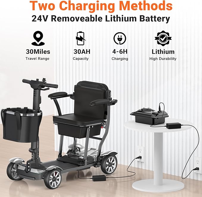 Mobility Scooter for Adults, 4 Wheels Mobility Scooter with LCD Display, 350LBS Capacity & Lithium Battery, Airline Approved, 38LBS Motorized Mobility Scooter for Seniors (Silver, 30 MI-211)