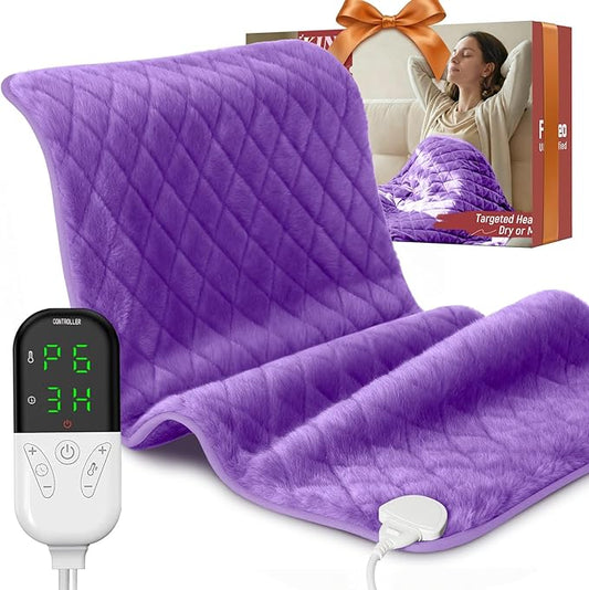Heating Pad for Period Cramps Relief - 35"x20" Extra Large Electric Heating Pad for Back, Neck and Shoulder, Moist & Dry Heat, Adjustable Temperature, Timer Auto Shut-Off, Machine Washable (Purple)