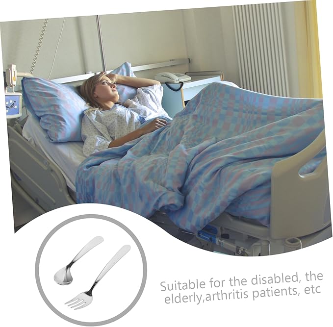 1set Adaptive Angled Spoon and Fork for Seniors Ergonomic Utensils for Easy Self-Feeding for Elderly and Disabled Individuals Grip Challenges
