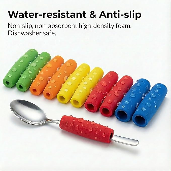 Foam Grip Tubing Kit for Adaptive Utensils & Silverware - Built Up Handle Aid for Arthritis, Elderly, Parkinsons, Stroke - Non-Slip Pencil Grips & Tool Holder - 5 Assorted Sizes (10 Pack)