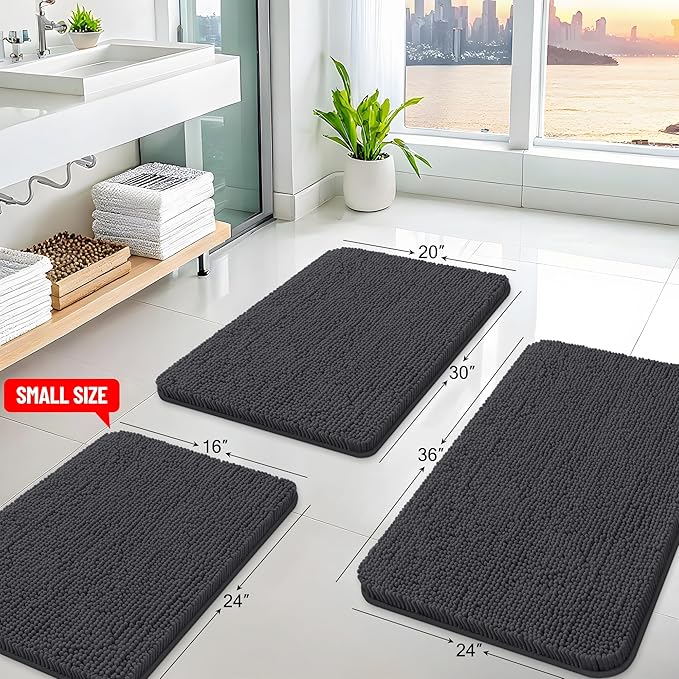 Arotive Bathroom Rugs 47x32, Extra Soft Absorbent Shaggy Chenille Bath Rugs, Machine Washable Rubber Backing Non-Slip Bath Mats for Bathroom Floor Tub and Shower, Home Decor Accessories, Dark Grey