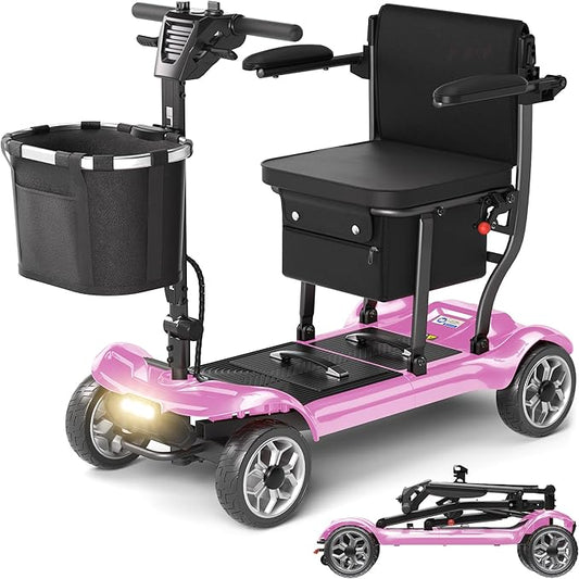 Lightweight Mobility Scooter for Adults & Seniors - Cruise & Airport Approved, 43lb Foldable Portable Motorized Scooters with Dual Lithium Batteries for 24.8 Miles Travel, 300lb Capacity, Pink