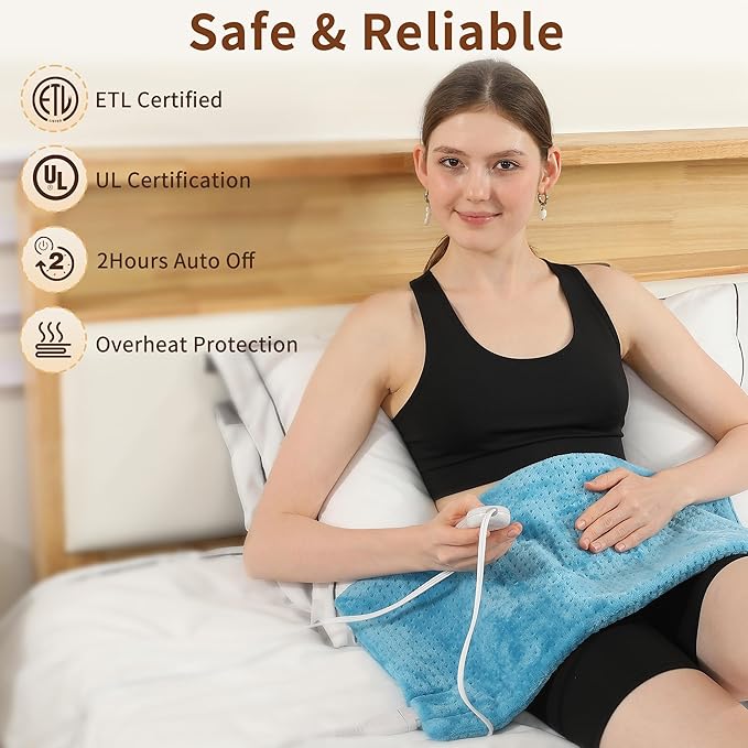 ESTINGO Electric Heating Pad FSA Eligible, Heated Pad for Back Neck Shoulder Pain Relif, Heating Pad for Period Cramps with 2H Auto Shut Off and 4 Heating Levels, 12"x24" Royal Blue