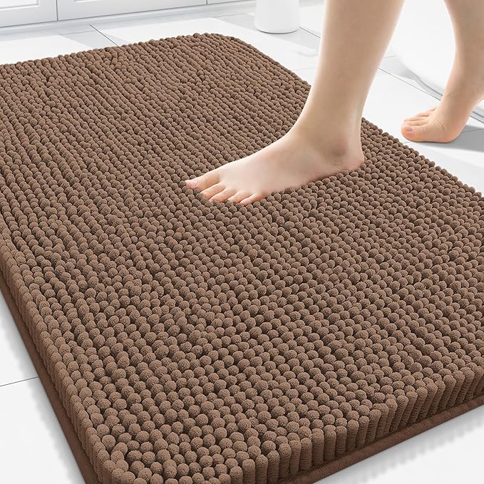 Arotive Bathroom Rugs 30x20, Extra Soft Absorbent Shaggy Chenille Bath Rugs, Machine Washable Rubber Backing Non-Slip Bath Mats for Bathroom Floor Tub and Shower, Home Decor Accessories, Mocha