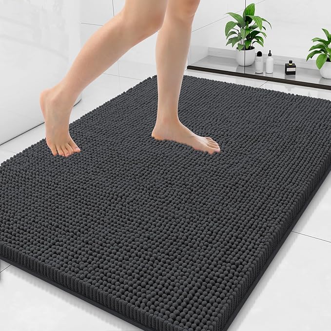 Arotive Bathroom Rugs 40x32, Extra Soft Absorbent Shaggy Chenille Bath Rugs, Machine Washable Rubber Backing Non-Slip Bath Mats for Bathroom Floor Tub and Shower, Home Decor Accessories, Dark Grey