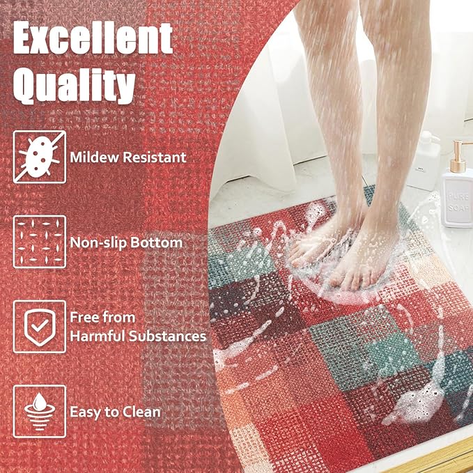 Shower Mat Bathtub Mat Non-Slip: 24x32 Inch, Soft Comfort Bath Mat with Drainage Holes, PVC Loofah Massage Bathmat for Shower, Tub, Bathroom, Wet Areas, Quick Drying