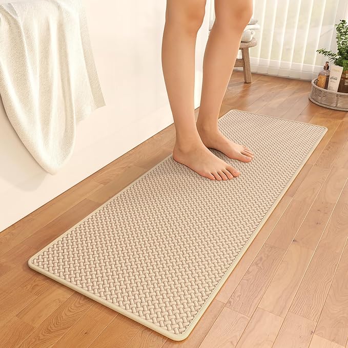 YDKGL Bathroom Runner Rug Non Slip, Super Absorbent Quick Dry Long Bath Mat, Foam Weave Texture Rubber Backing Ultra Thin Bathroom Mats Fit Under Door Bathroom Floor Bathtub Shower, 16"x 47"