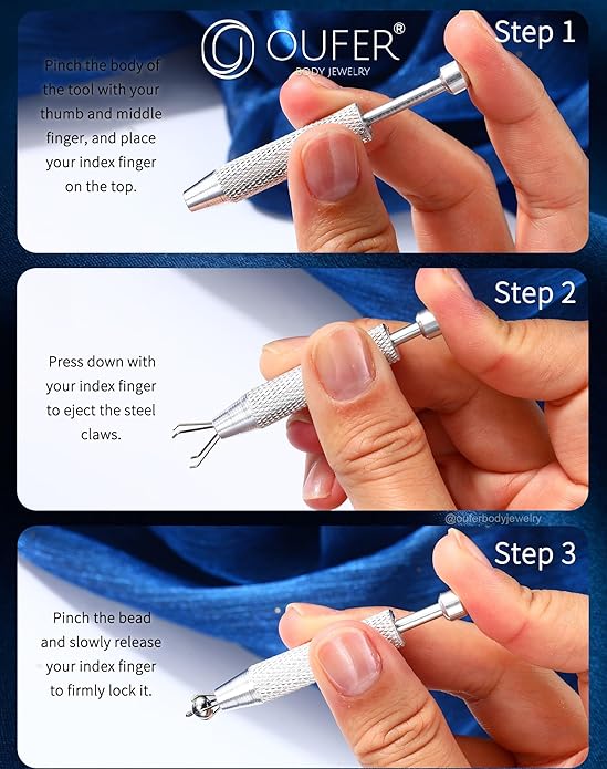 OUFER Piercing Ball Grabber, 16G 18G Flat Back Earrings Piercing Guide needle Tool, Surgical Steel Internally Threaded Push Pin External Thread Assistant Body Piercing Kit for Ear Nose Lip Tool