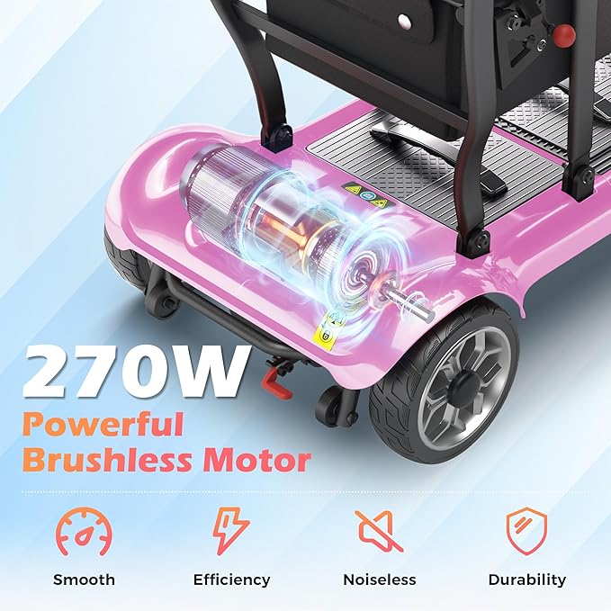 Lightweight Mobility Scooter for Adults & Seniors - Cruise & Airport Approved, 43lb Foldable Portable Motorized Scooters with Dual Lithium Batteries for 24.8 Miles Travel, 300lb Capacity, Pink