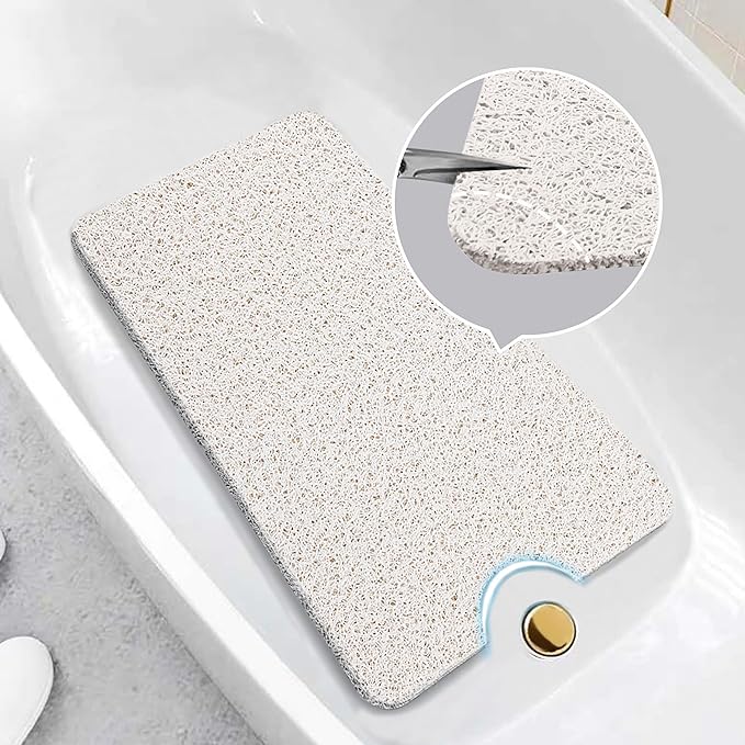Asvin Soft Textured Bath, Shower, Tub Mat, 24x16 Inch, Phthalate Free, Non Slip Comfort Bathtub Mats with Drain, PVC Loofah Bathroom Mats for Wet Areas, Quick Drying