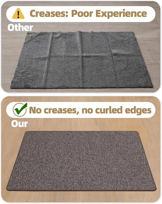 Color&Geometry Ultra Thin Indoor Door Mat (Rolled-up NO Creases) 36"x56", Non Slip Rubber Backed Dirt Trapper Door Mat Indoor Entrance, Low Profile Entryway Mat, Easy Clean Entry Mat, Grey-brown Linen