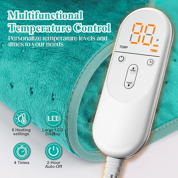 Heating Pad for Back, Heating Pad for Period Cramps/Waist/Shoulders with Belt, Gifts for Women Men Mom Dad, 6 Heat Settings, 4 Timers, Auto-Off, Machine Washable, Emerald