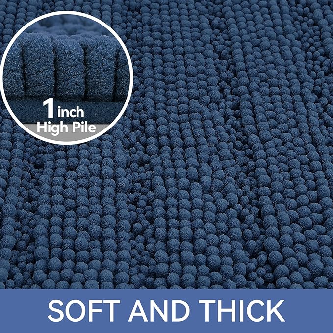 Bcoimo Long Bathroom Rug, Chenille Bath Runner with High Low Pile Design, Soft Absorbent Non Slip Bath Mat, Machine Washable Quick Dry Rug for Shower, Tub, Sink and Vanity