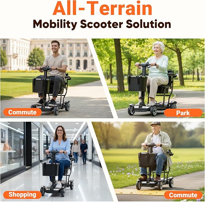 OUBA Mobility Scooter for Seniors, 38LBS 4 Wheels Mobility Scooter with LCD Display, 350LBS Capacity, Airline Approved, Lightweight Motorized Mobility Scooters for 30Miles Travel Range (Silver)