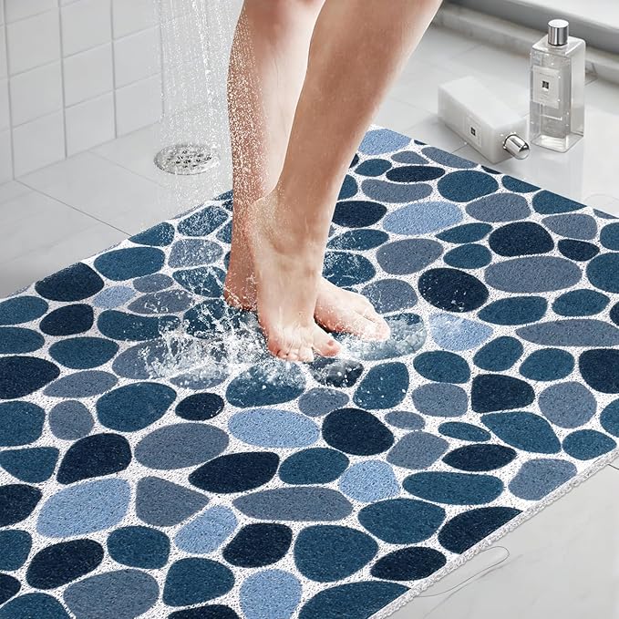 Extra Large Shower Mat: 24 X 36 Inch Stylish Shower Mats for Inside Shower - Soft PVC Loofah Trimmable Non Slip Shower Mat for Elderly, Quick Drying