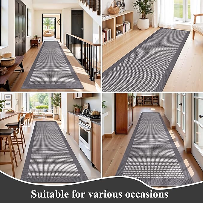 Ileading Runner Rug for Hallways 2.6'x12' Heavy-Duty Durable Entryway Floor Mat with Non Slip Rubber Backing High Traffic Carpet Machine Washable Accent Farmhouse Rugs for Kitchen, Living Room(Grey)