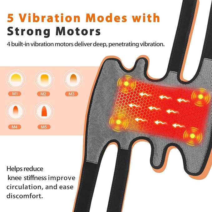 Knee Heating Pad for Pain Relief, Knee Massager for Arthritis Pain Relief, Heated Knee Brace Wrap, 3 Heat Settings, 5 Vibration Modes, Timer, Extra Long Cord, Perfect for Dad Mom Elders