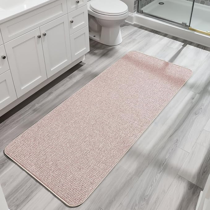 Bosap Bath Mat,Ultra Thin Bathroom Runner Rugs,Large Bath Mats for Bathroom,Quick Dry,Non-Slip,Machine Washable,Low Pile,Bath Rug,Shower Outside,Sink,Home Decor Accessories.Beige,2'x5'（24x60inch）