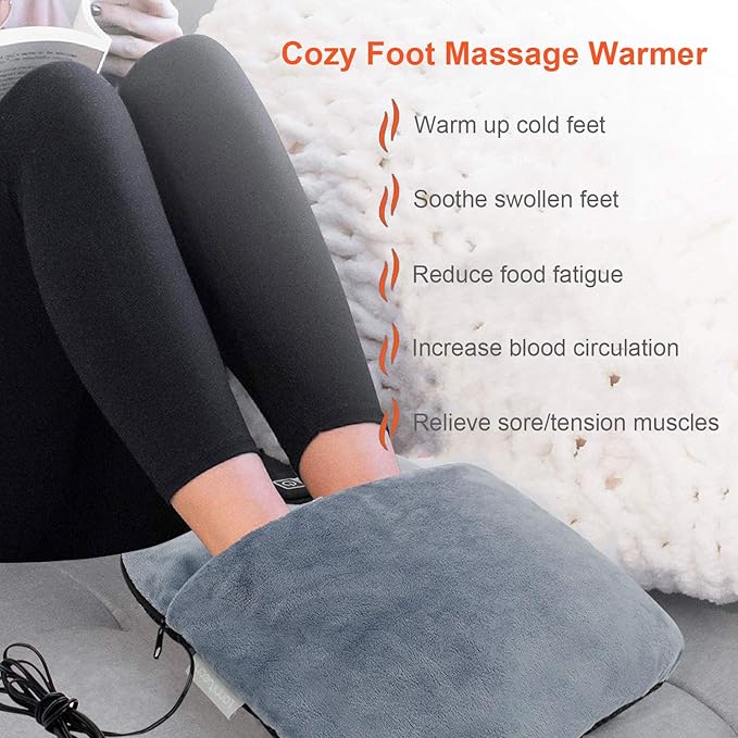 Electric Foot Warmer with Heat & Vibration Massage Function, Feet Warmer for Cold Feet Fast Heating Pad Ultra Soft Flannel Fleece with 3 Settings Overheat Protection for Men and Women