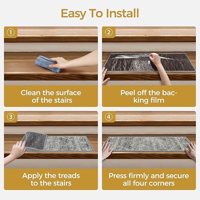 sarben Non Slip Stair Treads for Wooden Steps 15PCS - 8"x30" Indoor Safety Carpet, Edging Mats with TPE Adhesive Backing, Pet and Elderly Friendly Stair Rugs (Charcoal&Gray)