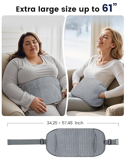COMFIER Heating Pad with Massager for Back Pain,Extra Large Size Heating Pads for Cramps,Auto Shut Off, Corded Heated Waist Belt with 3 Vibration Modes, Mothers Day Gift, Grey