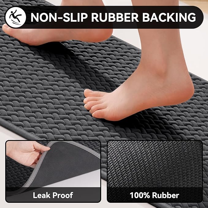 YDKGL Bathroom Runner Rug Non Slip, Super Absorbent Quick Dry Long Bath Mat, Foam Weave Texture Rubber Backing Ultra Thin Bathroom Mats Fit Under Door Bathroom Floor Bathtub Shower, 16"x 47"