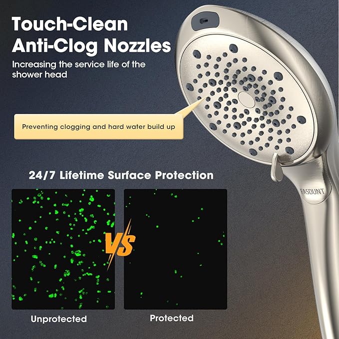 FASDUNT Filtered Shower Head with Handheld, 8-Mode Handheld Showerhead with Filters for Hard Water -Remove Chlorine, Built-in Power Wash, 80" Extra Long Stainless Steel Hose, Brushed Nickel