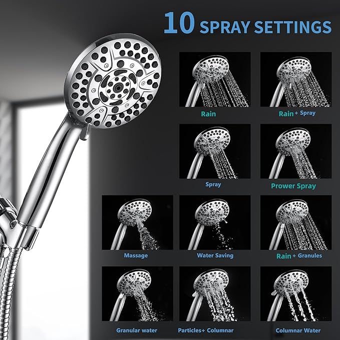 Iopsk 10 Spray Shower Head with Handheld,High Pressure shower heads with Handheld Spray Combo,Hand Held Shower Head with 60 Inch Long Hose (Chrome)