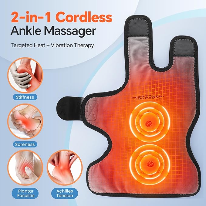 2PCS Cordless Foot Massager for Neuropathy, Foot and Ankle Massager for Pain Relief, 3000mAh Rechargeable Ankle Heating Pad with Massage for Circulation, Black